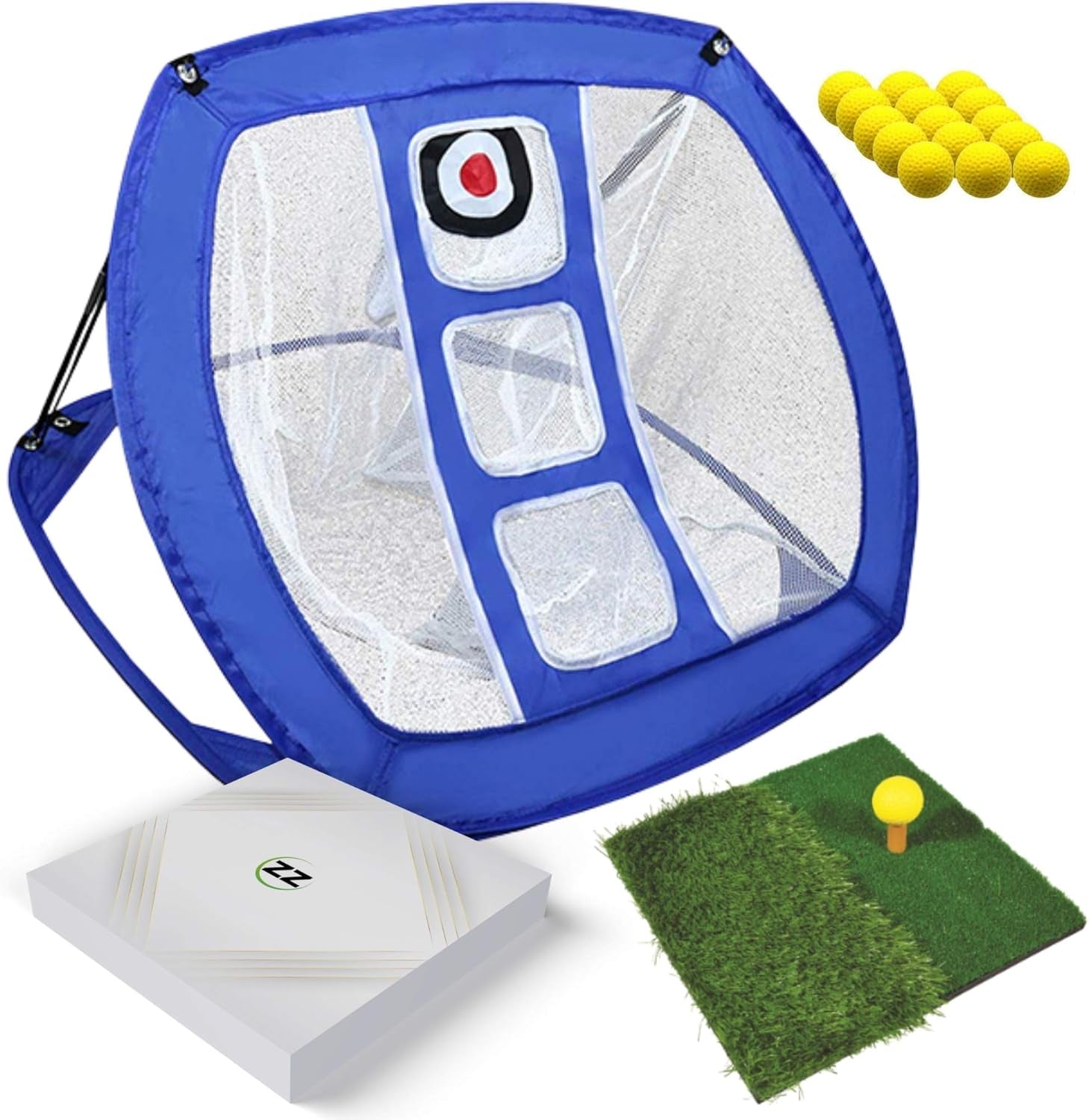Pop up Golf Chipping Net with Dual-Lie Turf - Indoor/Outdoor Golf Net - Golf Game with Rubber Mat and Golf Practice Net - Golf Training Accessory with 12 Foam Golf Balls and Golf Tee…