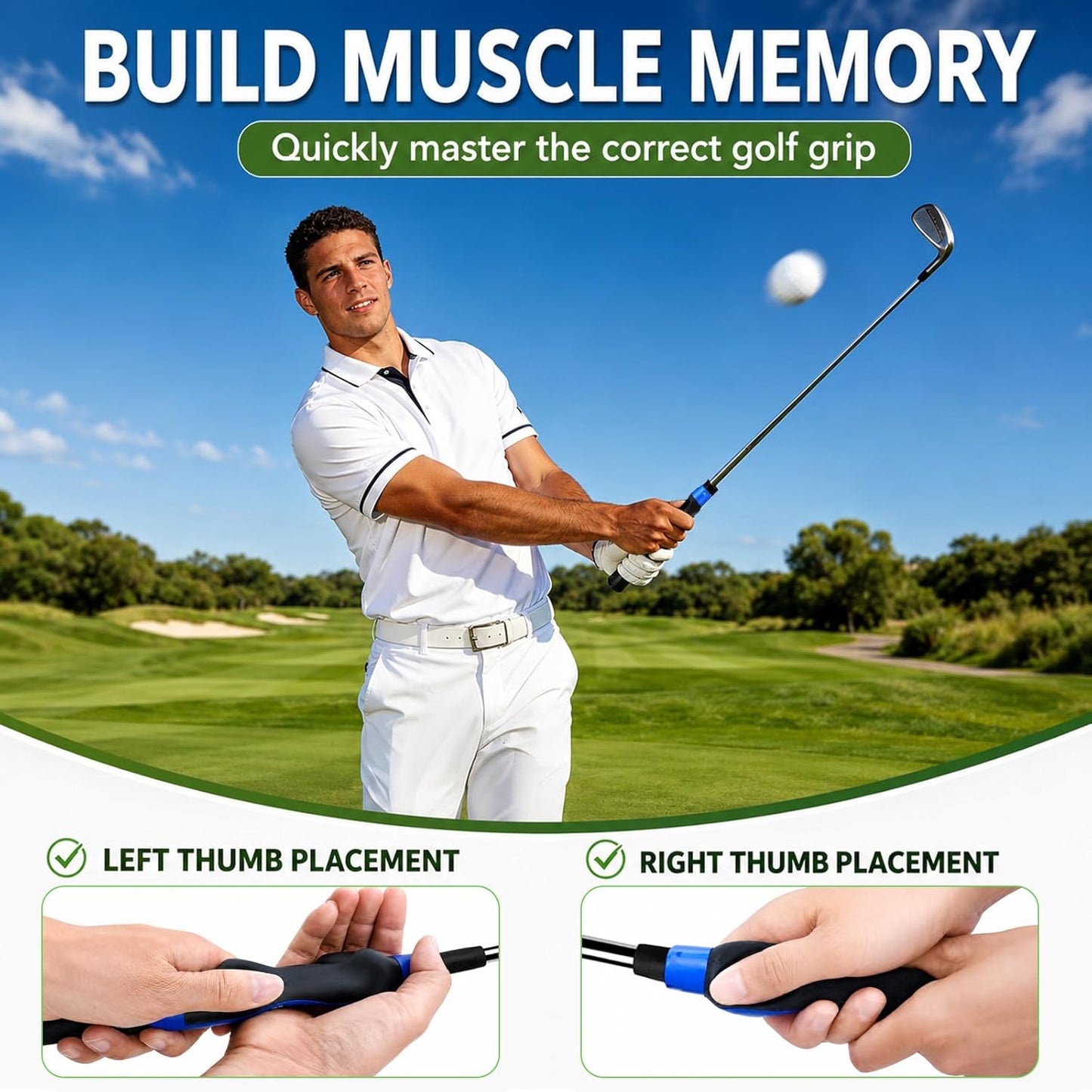 Golf Grip Trainer, Golf Training Aid, Golf Grip Kit, Golf Club Grips, Golf Club Grip, Grip Trainer Golf Club to Help Train Correct Hand Position