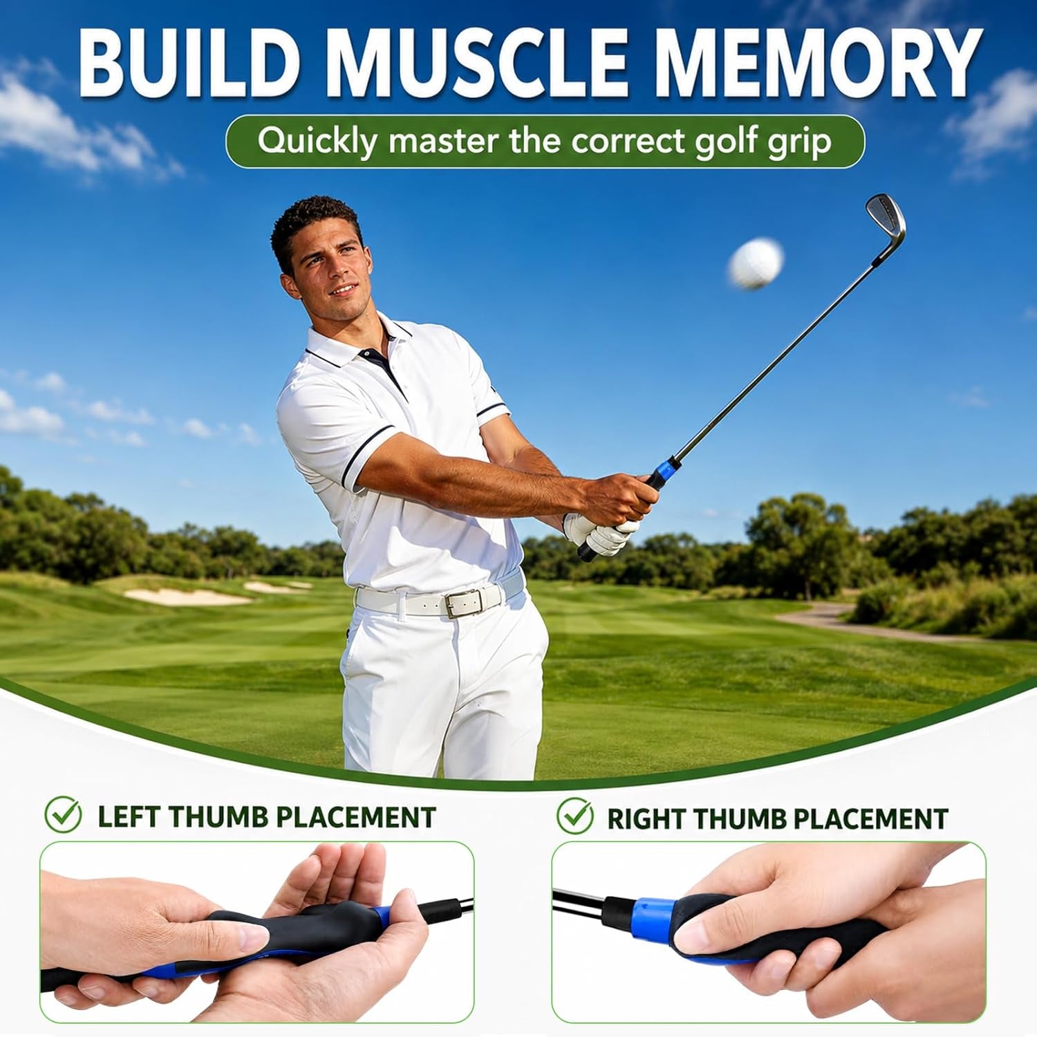 Golf Grip Trainer, Golf Training Aid, Golf Grip Kit, Golf Club Grips, Golf Club Grip, Grip Trainer Golf Club to Help Train Correct Hand Position
