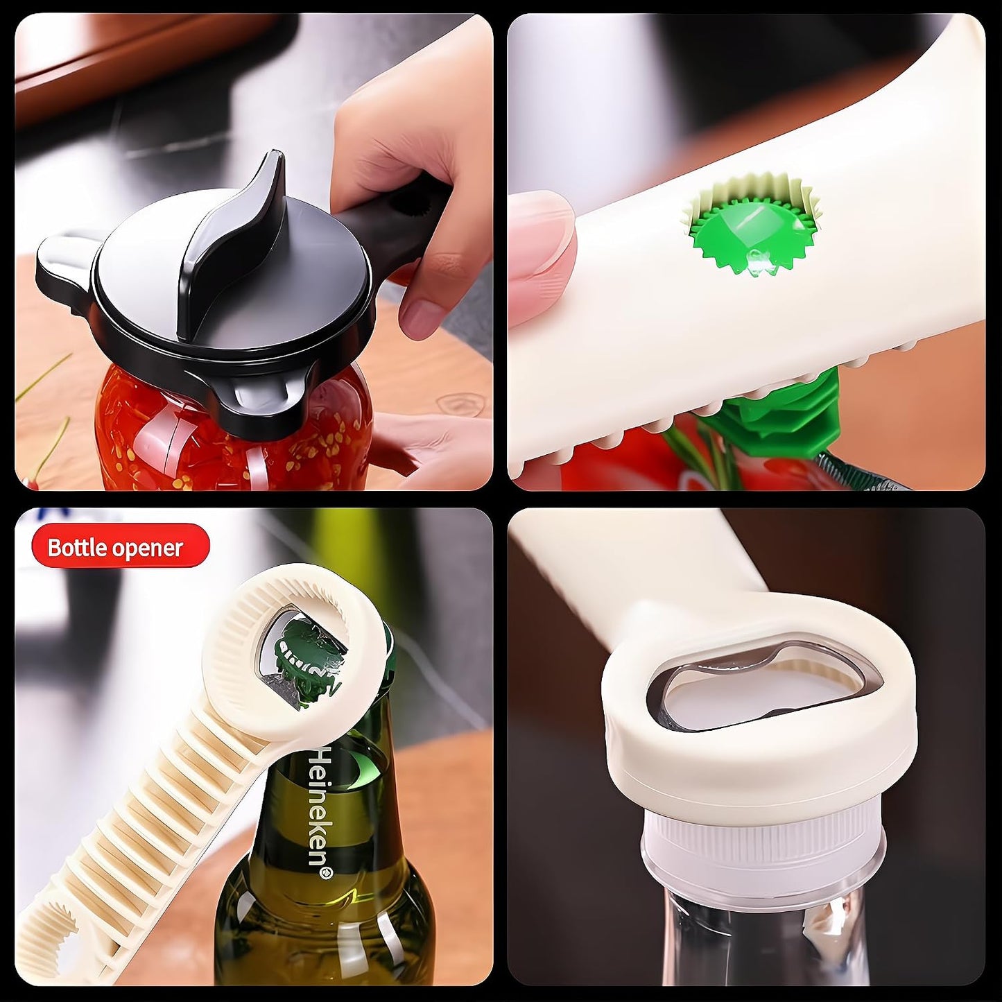 4-In-1 Adjustable Jar Opener – Stainless Steel Lid & Bottle Opener, Heavy Duty Easy Grip for Weak Hands, Fits 1–4 Inch Caps, Kitchen Tool for Seniors & Arthritis (Green)