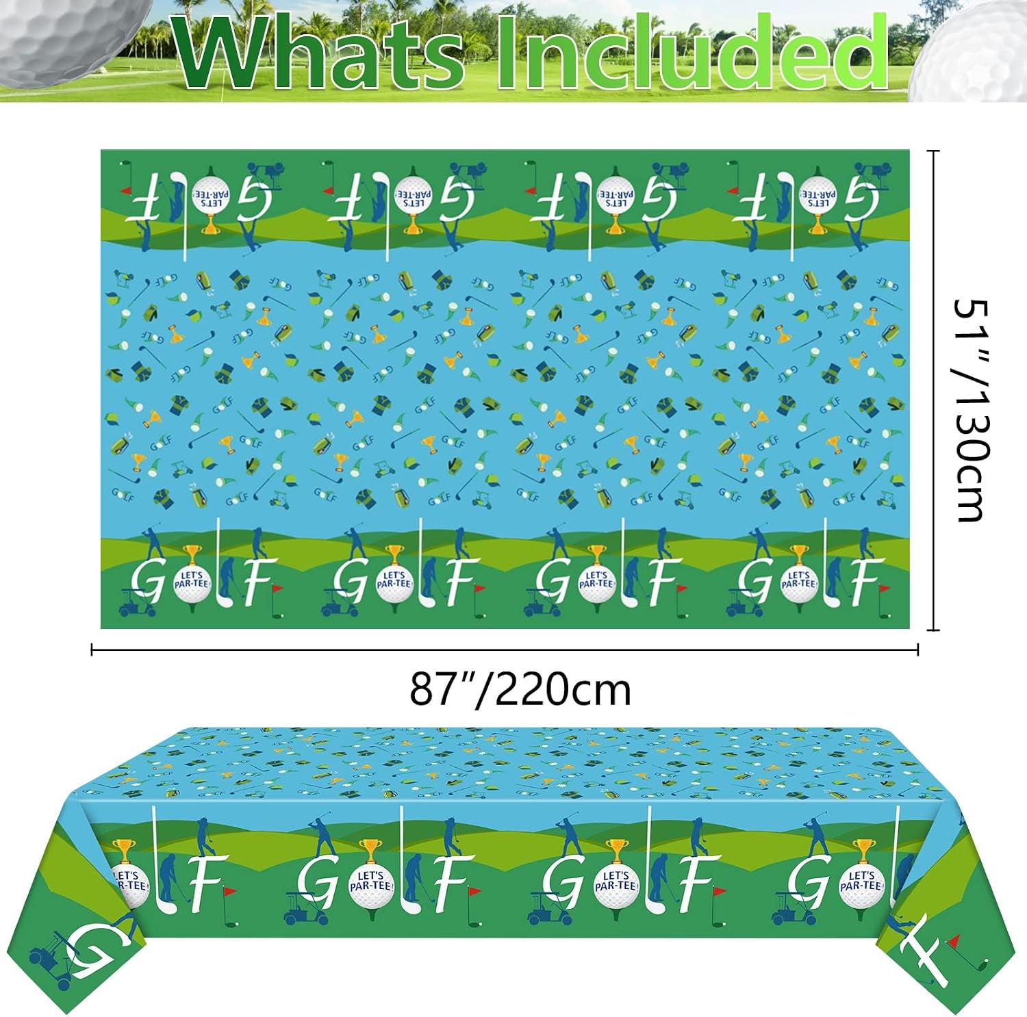 2 Pack Golf Party Tablecloths, 51X87'' Plastic Disposable Rectangle Golf Table Cover for Golf Theme Party Decorations, Golf Birthday Supplies, Par-Tee Decor, Golf Events