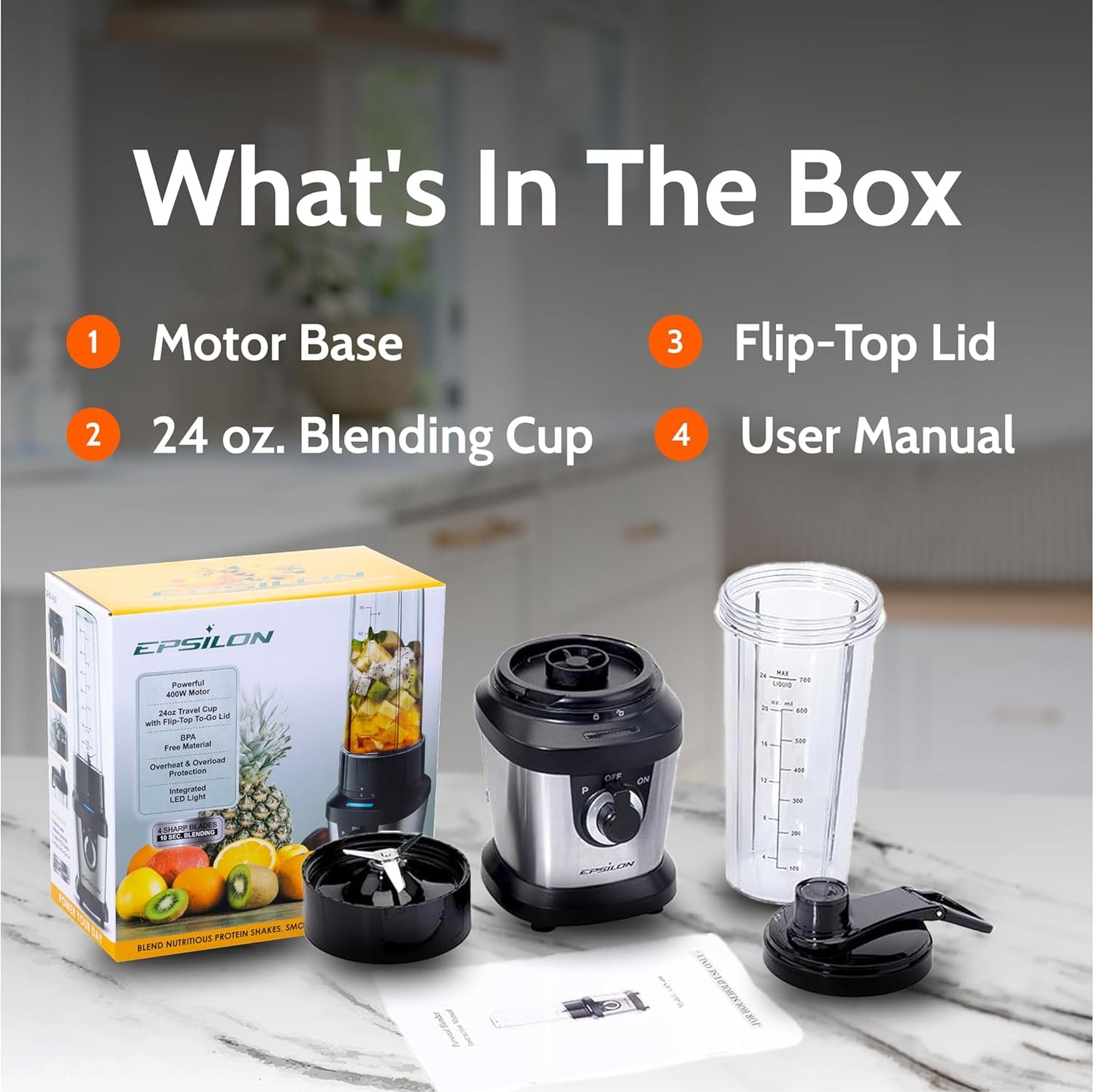 Portable Blender for Shakes and Smoothies – 400W Personal Blender with 24Oz Portable Bottle, Electric Personal Blender Bottle with 4-Blade Assembly, Travel-Friendly and Bpa-Free