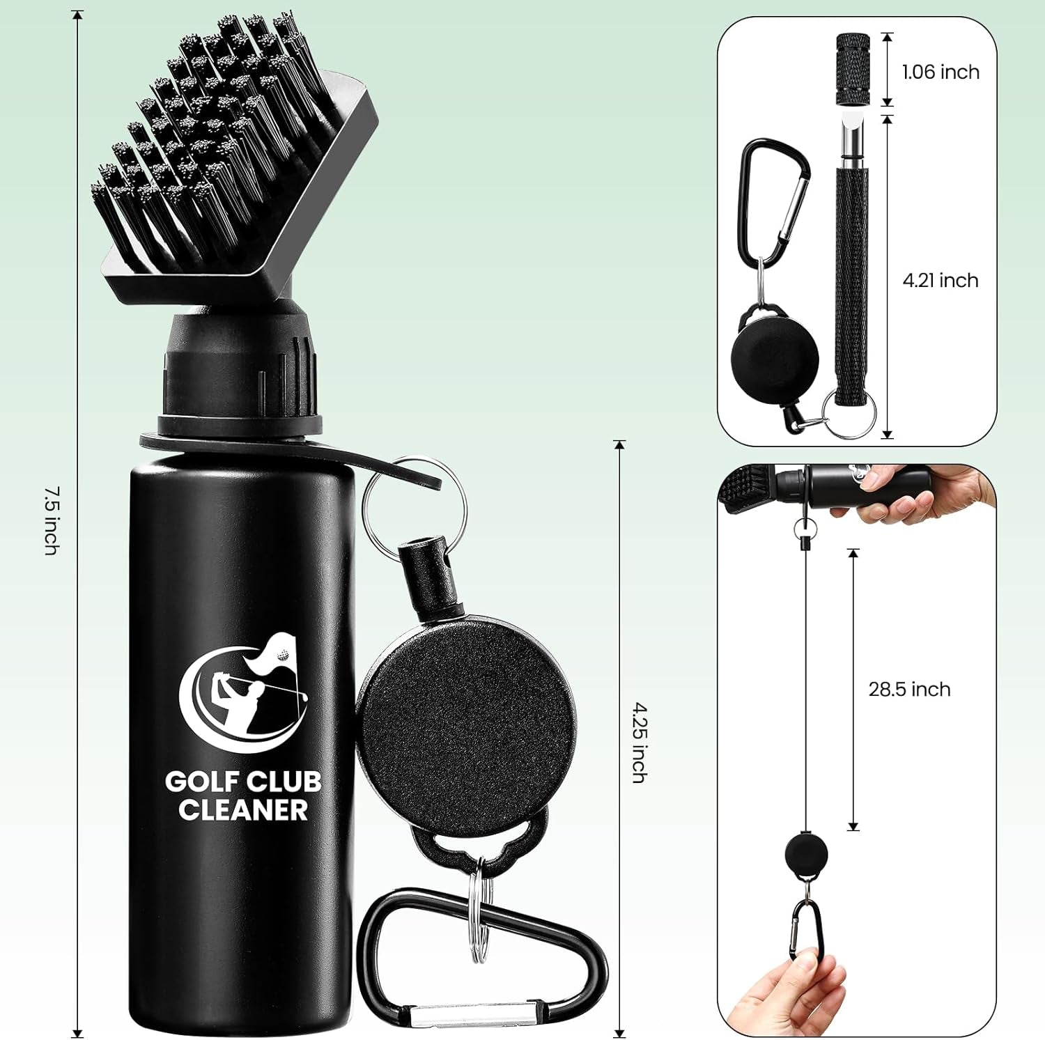 Golf Club Brush Cleaner with Golf Groove Sharpener Tool, 3 Replacement Brush Heads, 2 Retractable Clip，Golf Bag Golf Accessories for Men, Golf Gifts, Golf Ball Cleaner, Golf Cleaning Kit, Golf Stuff