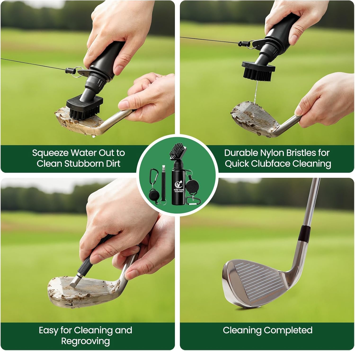 Golf Club Brush Cleaner with Golf Groove Sharpener Tool, 3 Replacement Brush Heads, 2 Retractable Clip，Golf Bag Golf Accessories for Men, Golf Gifts, Golf Ball Cleaner, Golf Cleaning Kit, Golf Stuff