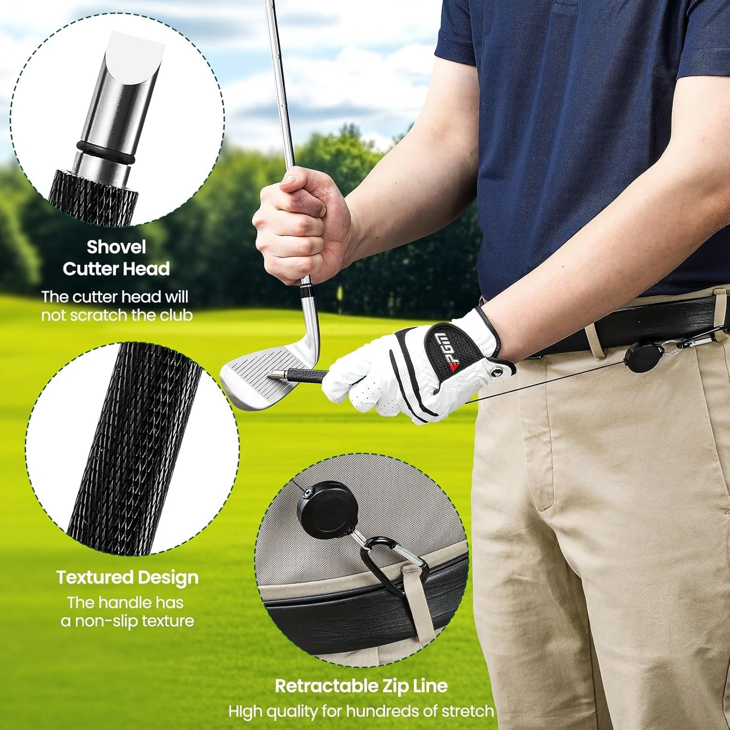Golf Club Brush Cleaner with Golf Groove Sharpener Tool, 3 Replacement Brush Heads, 2 Retractable Clip，Golf Bag Golf Accessories for Men, Golf Gifts, Golf Ball Cleaner, Golf Cleaning Kit, Golf Stuff