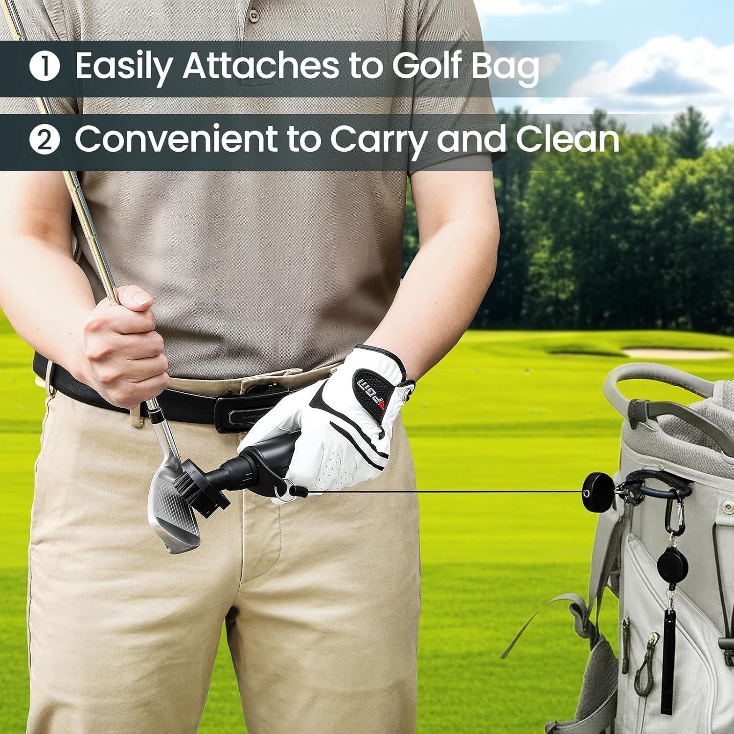 Golf Club Brush Cleaner with Golf Groove Sharpener Tool, 3 Replacement Brush Heads, 2 Retractable Clip，Golf Bag Golf Accessories for Men, Golf Gifts, Golf Ball Cleaner, Golf Cleaning Kit, Golf Stuff