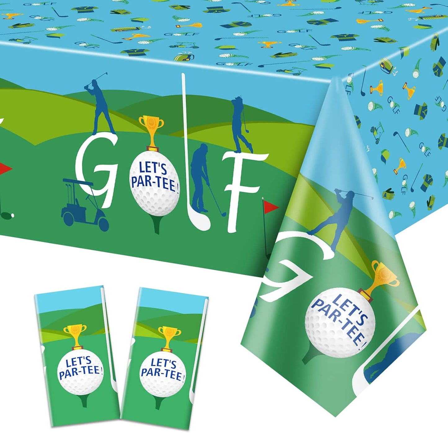 2 Pack Golf Party Tablecloths, 51X87'' Plastic Disposable Rectangle Golf Table Cover for Golf Theme Party Decorations, Golf Birthday Supplies, Par-Tee Decor, Golf Events