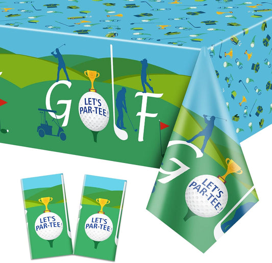 2 Pack Golf Party Tablecloths, 51X87'' Plastic Disposable Rectangle Golf Table Cover for Golf Theme Party Decorations, Golf Birthday Supplies, Par-Tee Decor, Golf Events