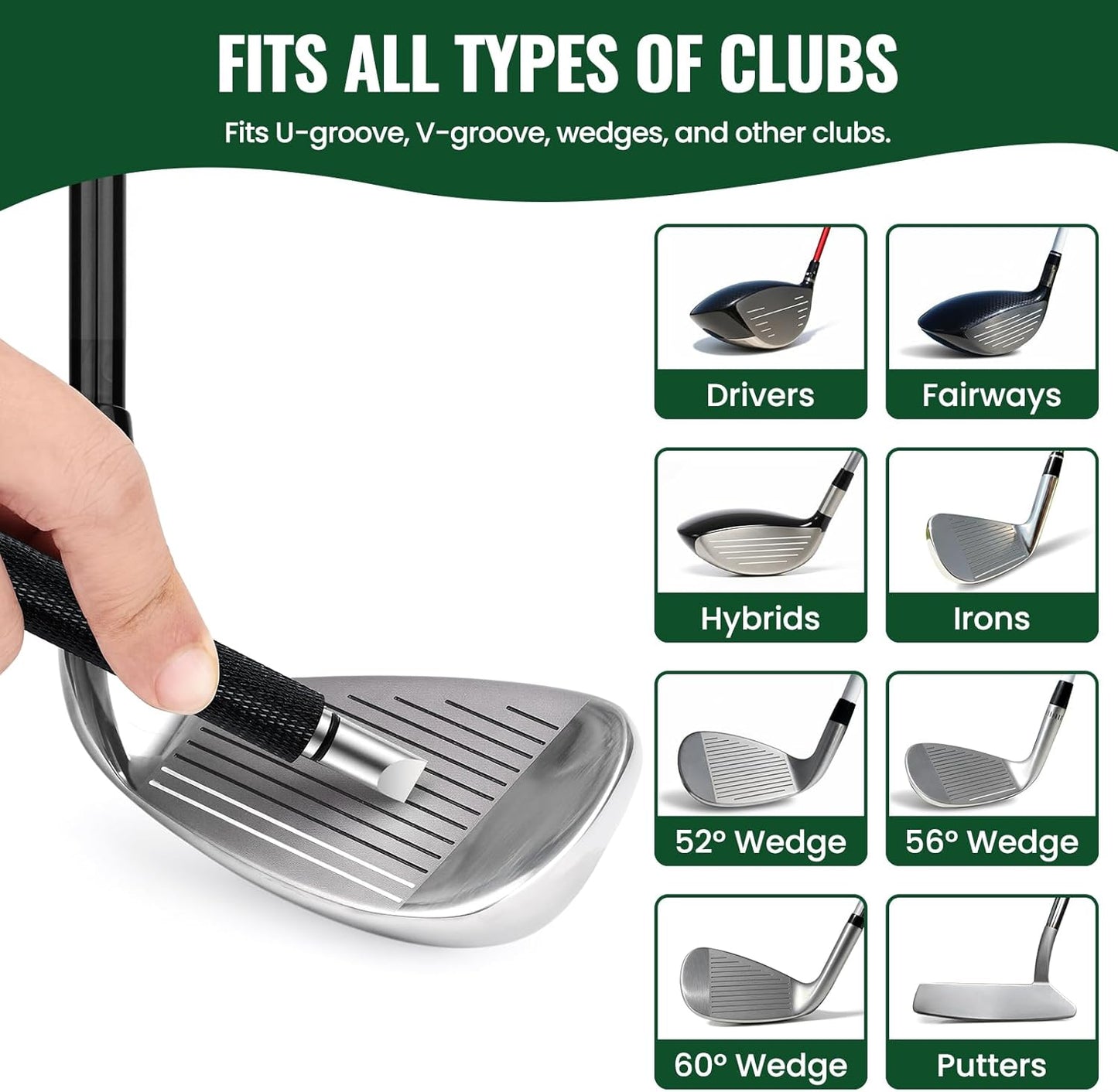 Golf Club Brush Cleaner with Golf Groove Sharpener Tool, 3 Replacement Brush Heads, 2 Retractable Clip，Golf Bag Golf Accessories for Men, Golf Gifts, Golf Ball Cleaner, Golf Cleaning Kit, Golf Stuff