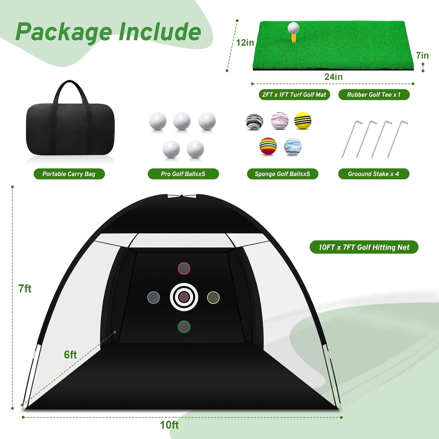 Golf Net, Golf Practice Net with Golf Hitting Mat, Home Golf Hitting Aid Nets for Backyard Driving Chipping Swing Training with Target/Balls/Tee/Bag Golf Accessories Gifts for Men/Golf Lovers