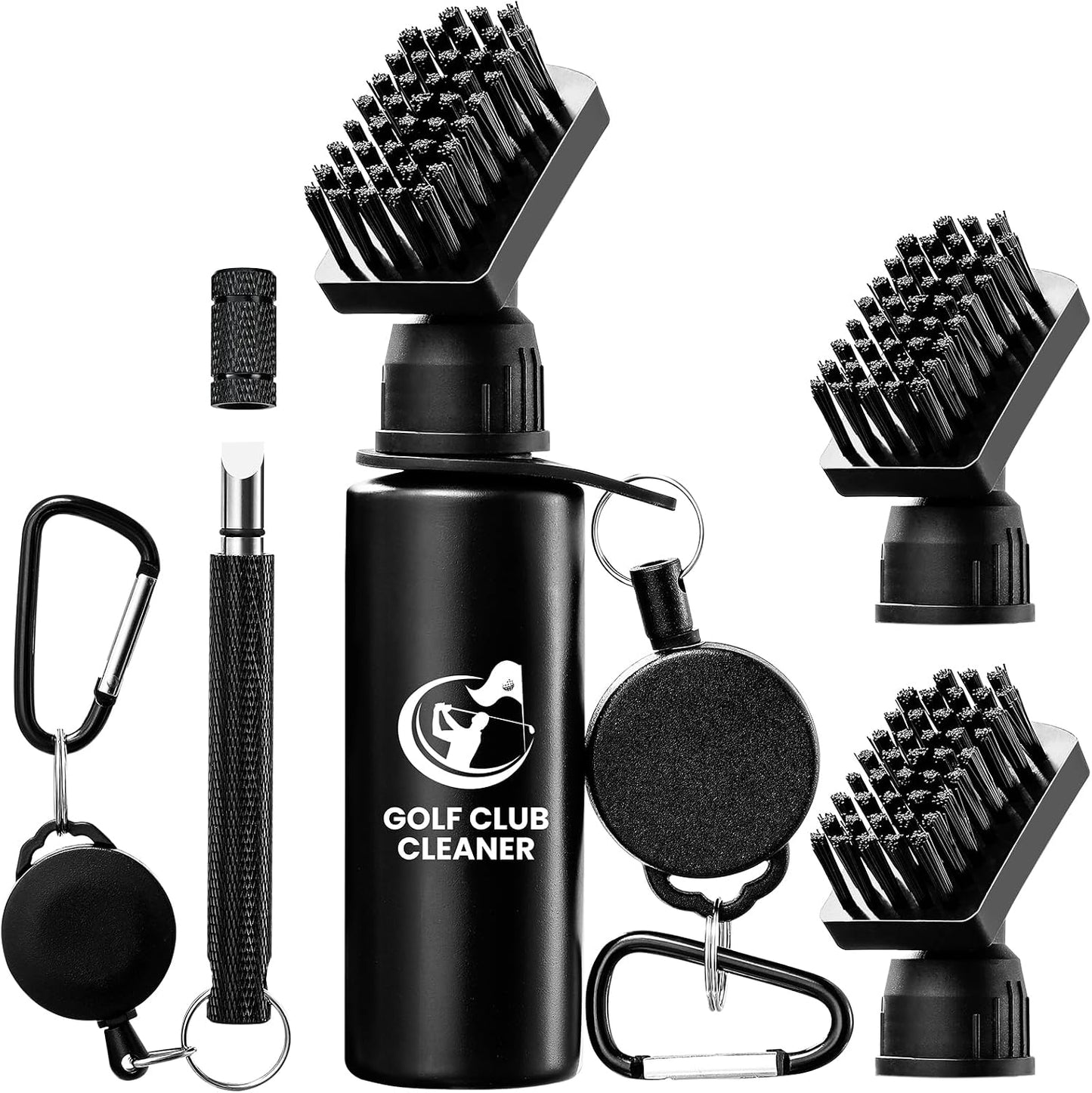 Golf Club Brush Cleaner with Golf Groove Sharpener Tool, 3 Replacement Brush Heads, 2 Retractable Clip，Golf Bag Golf Accessories for Men, Golf Gifts, Golf Ball Cleaner, Golf Cleaning Kit, Golf Stuff