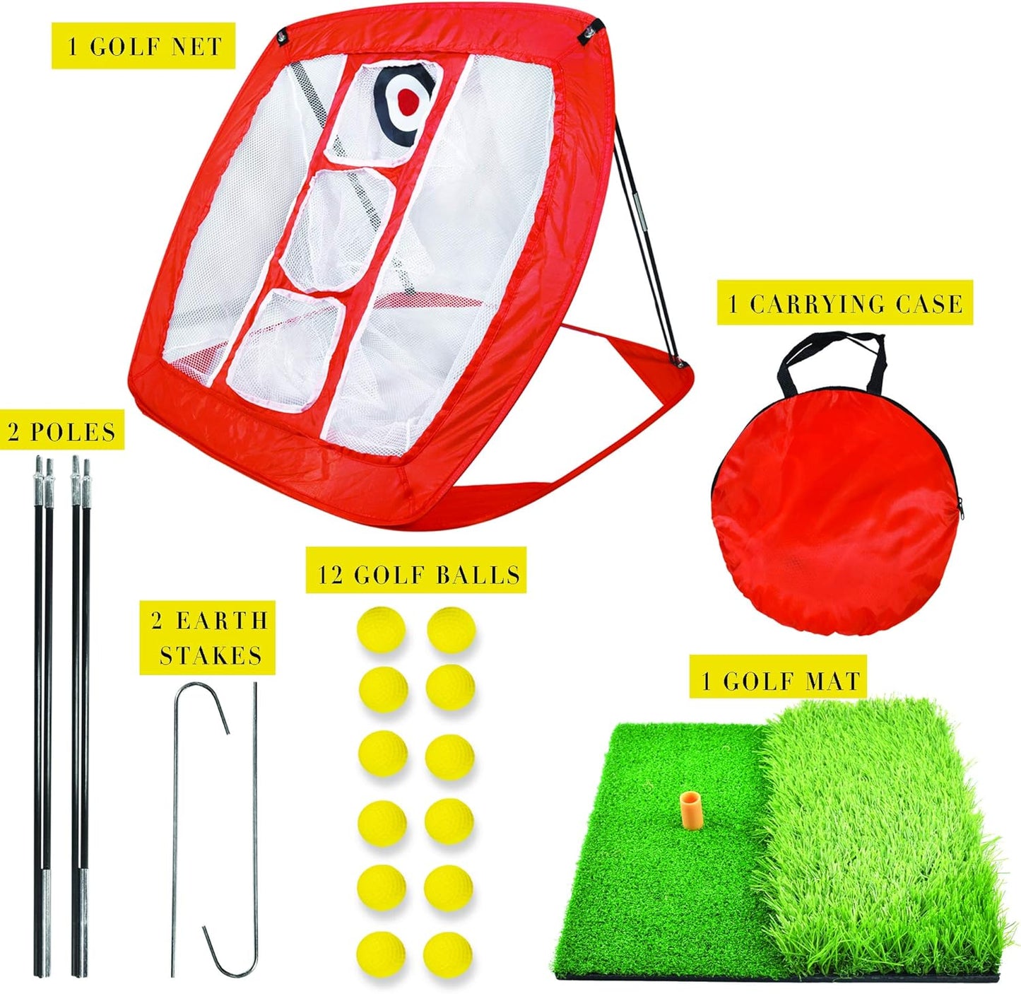 Pop up Golf Chipping Net with Dual-Lie Turf - Indoor/Outdoor Golf Net - Golf Game with Rubber Mat and Golf Practice Net - Golf Training Accessory with 12 Foam Golf Balls and Golf Tee…