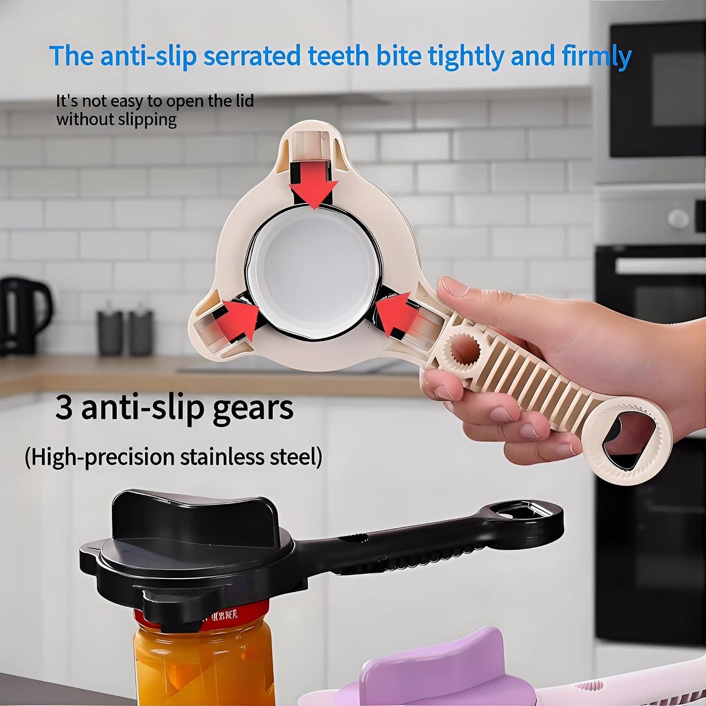 4-In-1 Adjustable Jar Opener – Stainless Steel Lid & Bottle Opener, Heavy Duty Easy Grip for Weak Hands, Fits 1–4 Inch Caps, Kitchen Tool for Seniors & Arthritis (Green)