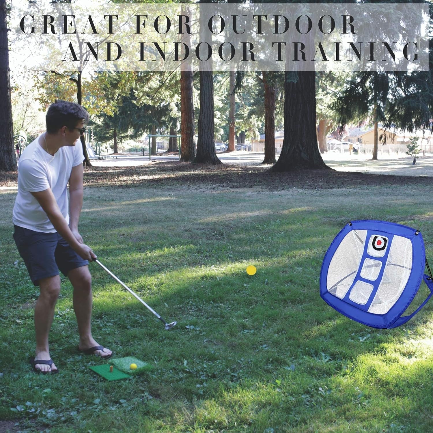 Pop up Golf Chipping Net with Dual-Lie Turf - Indoor/Outdoor Golf Net - Golf Game with Rubber Mat and Golf Practice Net - Golf Training Accessory with 12 Foam Golf Balls and Golf Tee…