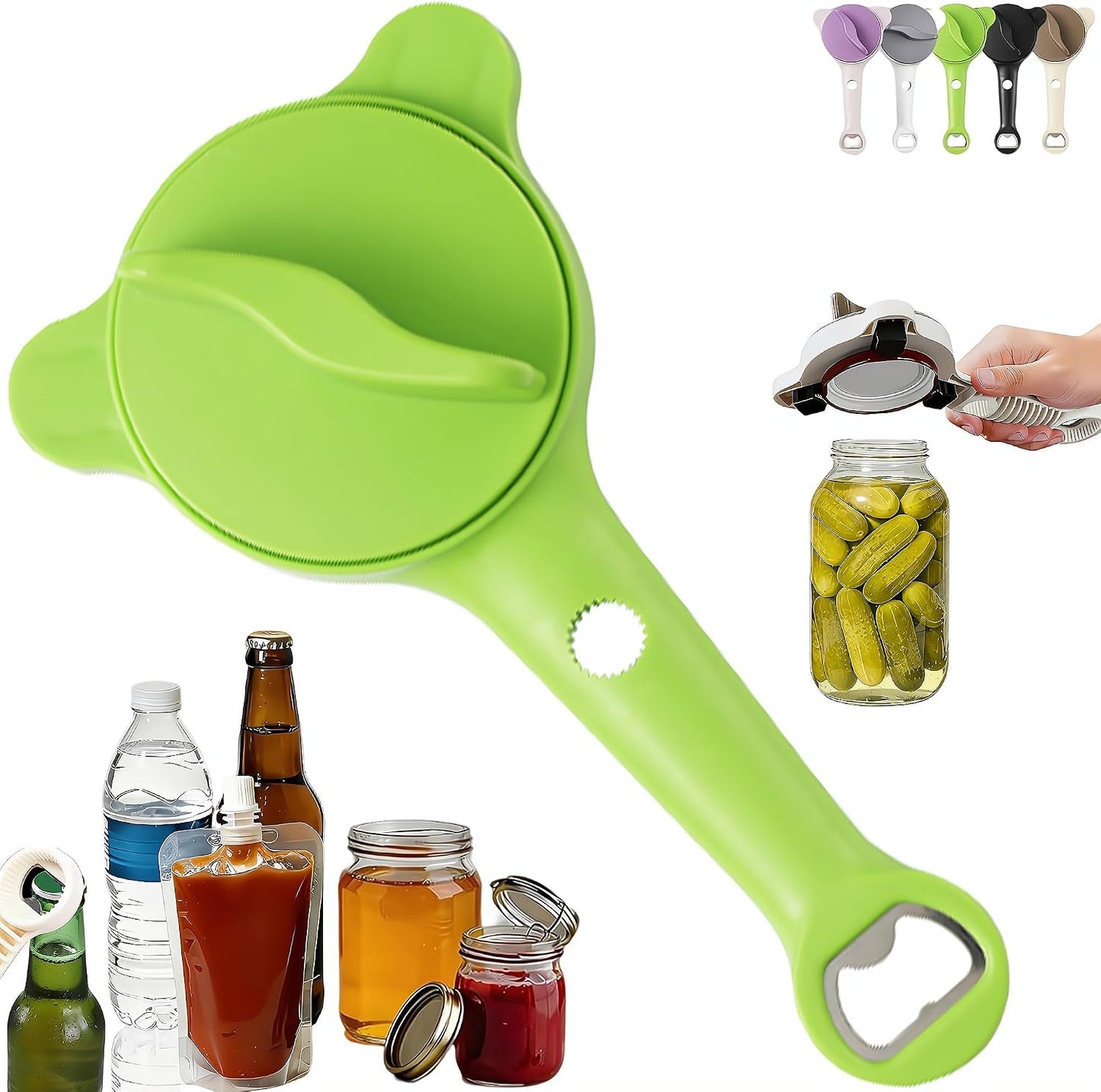 4-In-1 Adjustable Jar Opener – Stainless Steel Lid & Bottle Opener, Heavy Duty Easy Grip for Weak Hands, Fits 1–4 Inch Caps, Kitchen Tool for Seniors & Arthritis (Green)