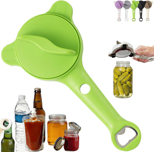4-In-1 Adjustable Jar Opener – Stainless Steel Lid & Bottle Opener, Heavy Duty Easy Grip for Weak Hands, Fits 1–4 Inch Caps, Kitchen Tool for Seniors & Arthritis (Green)