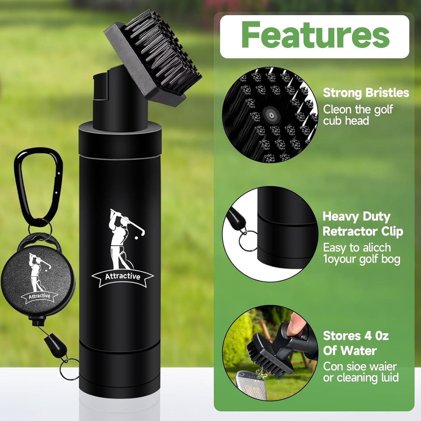 Golf Club Cleaner Set, Includes Golf Water Brush and Waffle Pattern Golf Towel. Golf Club Brush/Golf Accessories for Men/Golf Gifts