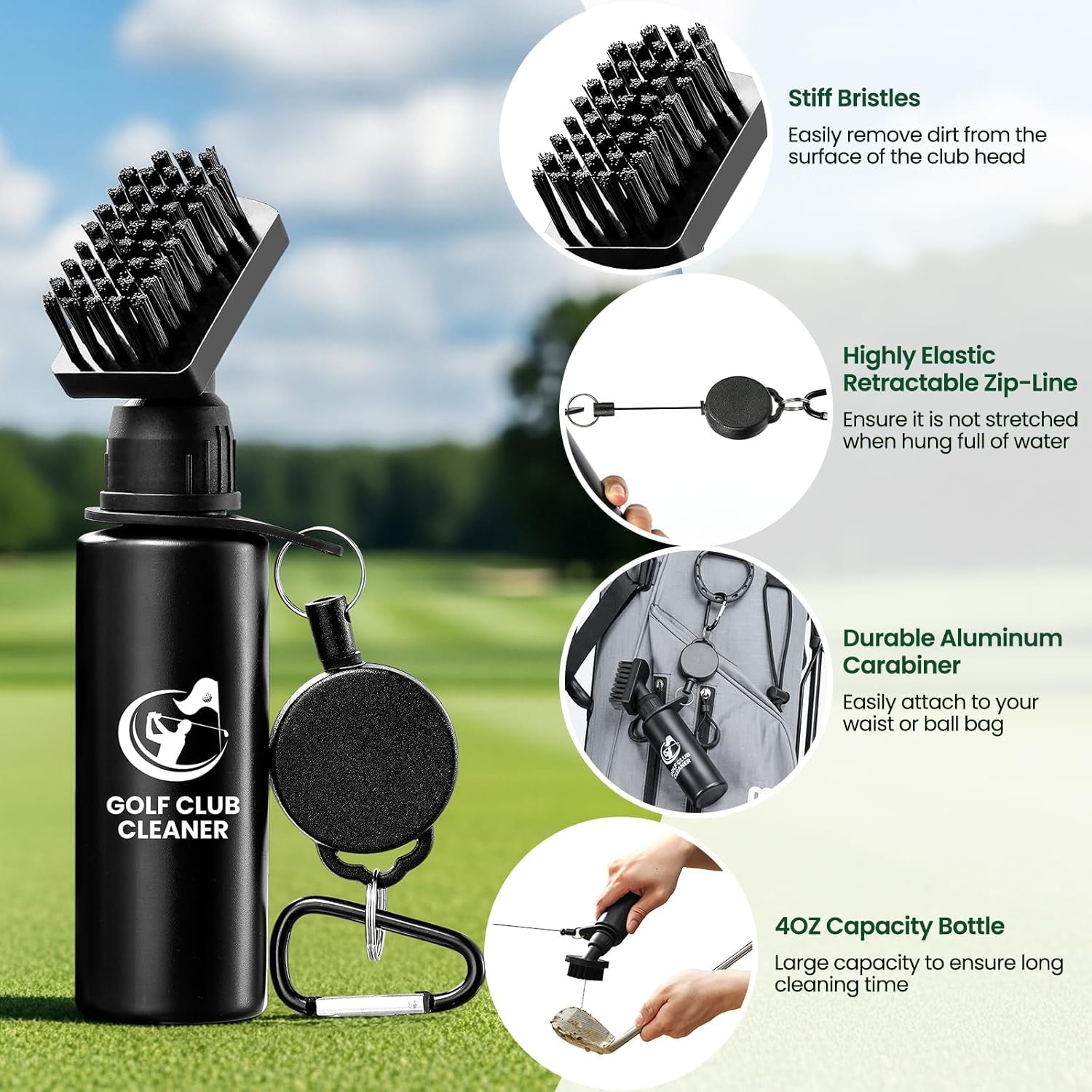 Golf Club Brush Cleaner with Golf Groove Sharpener Tool, 3 Replacement Brush Heads, 2 Retractable Clip，Golf Bag Golf Accessories for Men, Golf Gifts, Golf Ball Cleaner, Golf Cleaning Kit, Golf Stuff