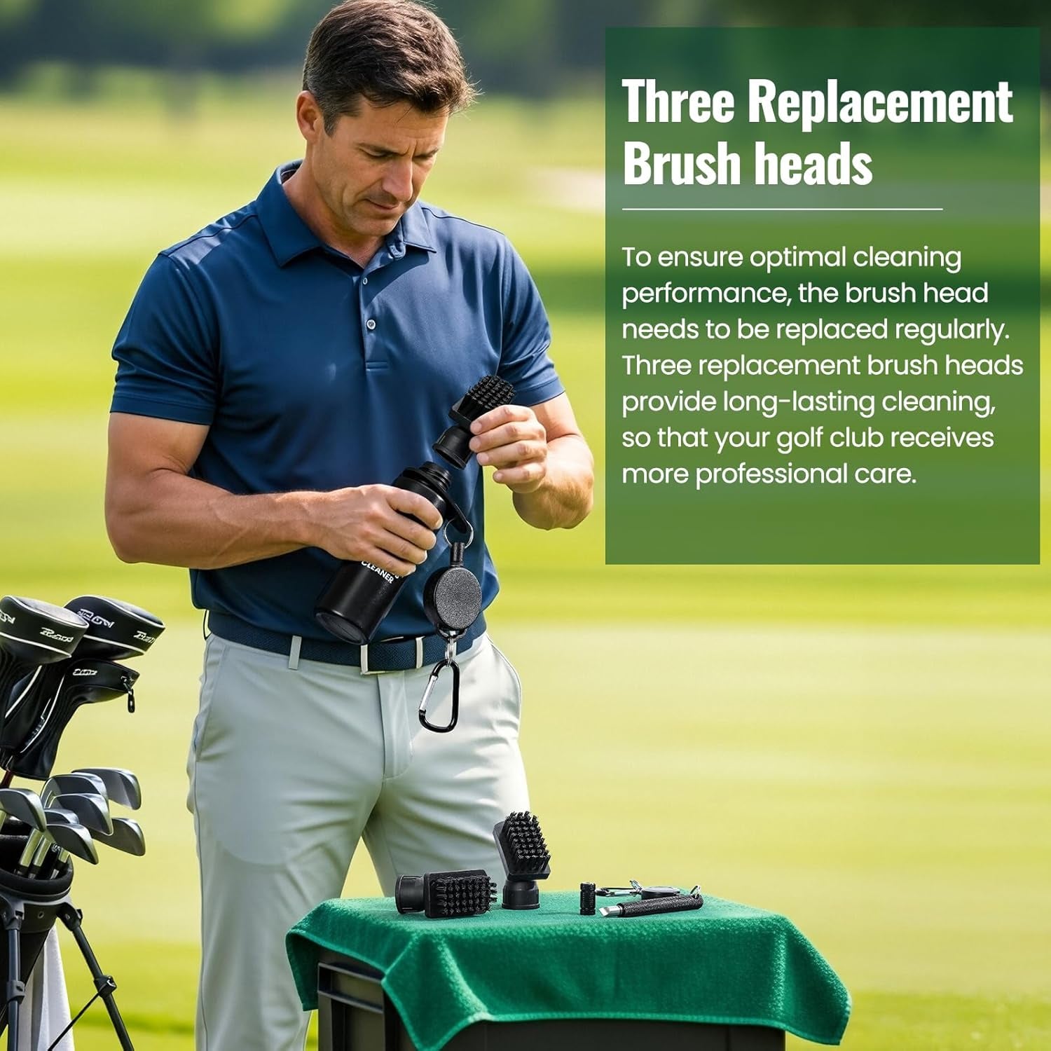 Golf Club Brush Cleaner with Golf Groove Sharpener Tool, 3 Replacement Brush Heads, 2 Retractable Clip，Golf Bag Golf Accessories for Men, Golf Gifts, Golf Ball Cleaner, Golf Cleaning Kit, Golf Stuff